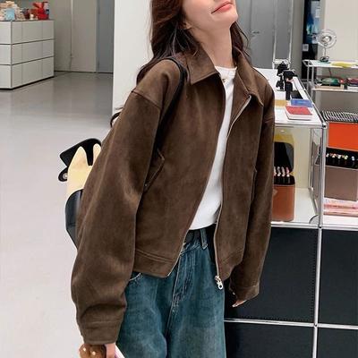 Chaquetas Vintage Maillard con Cuello Solapa Otoño Invierno Nuevas Ropa Femenina Retro Americana Cremallera Botón Moda Abrigos Sueltos