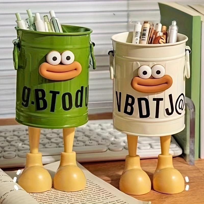 1Pc Cartoon Personality Pen Holder Set, Desktop Organizer Bucket, Ideal Gift For Home And Study Stationery Storage