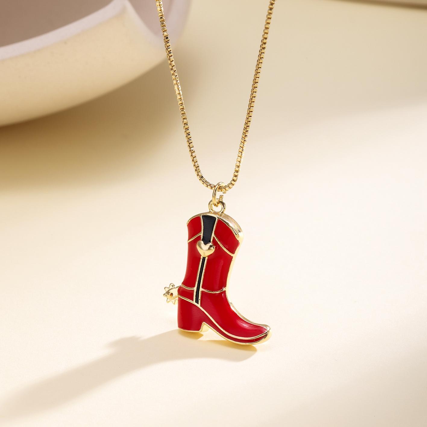 

Nidin Hot Sale Hip-Hop Style Boots Shape Charms Pendant Necklace For Women Men Enamel Drip Oil Making Choker Copper Neck Jewelry красный