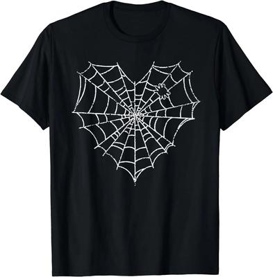 Liebes-Halloween-Spinnennetz-Kostüm, süßes Herz-Spinnennetz-T-Shirt für Unisex-Frauen, grafische T-Shirts, lässige Baumwolle, täglich, vier Jahreszeiten