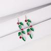 Christmas Red Rhinestone Green Enamel Christmas Long Leaf Drop Earrings Xmas Leaves Tassel Earring For Women Men Holiday Jewelry