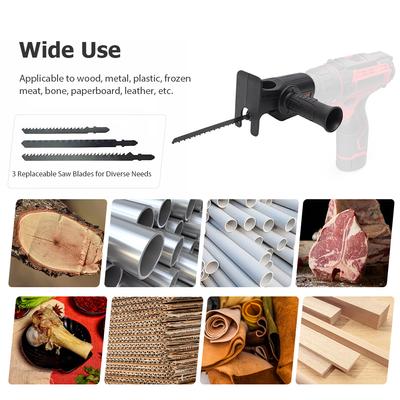 Electric Drill To Reciprocating Saw Adapter with 3 Replaceable Saw Blades Power Drill Modified Tool
