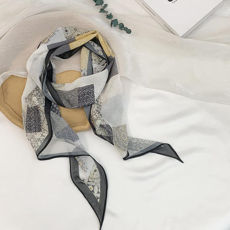 Long Silk Scarf Neck High-end Decorative Scarf Multi-functional Floral Headscarf Headband Hair Tie Waist Belt Streamer