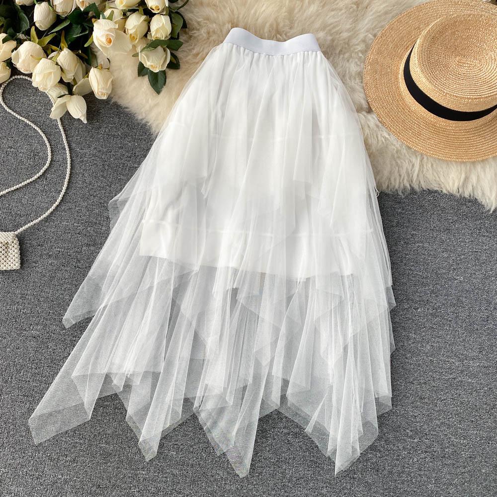 Irregular High Waist A-Line Mesh Skirt Spring And Summer Korean Cake Skirt Fluffy Skirt Fashion