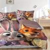 Juego de Ropa de Cama con Estampado de 3 Piezas de Judy y Nick de Zootopia (1 funda + 2 fundas de almohada, sin relleno)