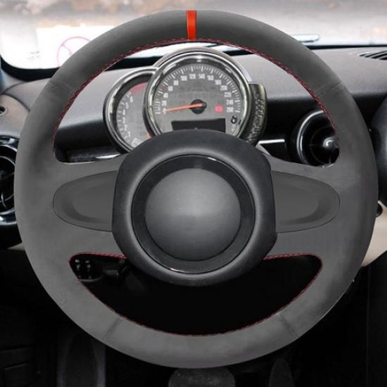 Suede Red-Line Steering Wheel Leather Cover For Mini Clubman 2007-2014 Clubvan