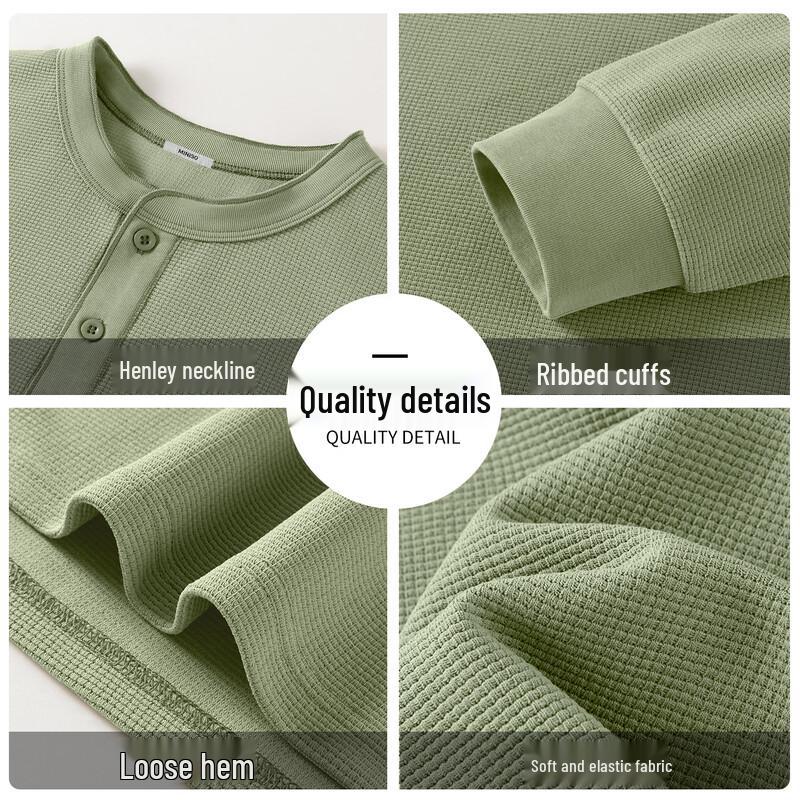 MINISO Men's Waffle Knit Henley Shirt