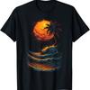 T-shirt Graphique Plage Coucher de Soleil d'Été Arbre de Coco Vagues de l'Océan