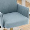 Height-adjustable office swivel chair with medium-high backrest, striped cover fabric and ergonomic shape. The medium backrest provides op