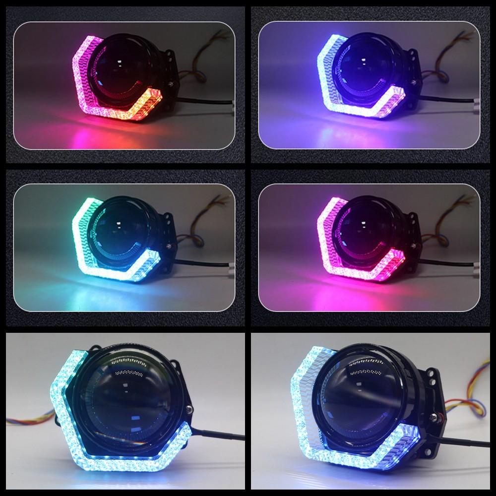 2,5-дюймовые 5D Кристальные WRGB LED Ангельские Глаза Гало-Кольца Прямоугольные Накладки Дневных Ходовых Огней С Поворотником Управление Через Приложение Для Автомобильной Фары