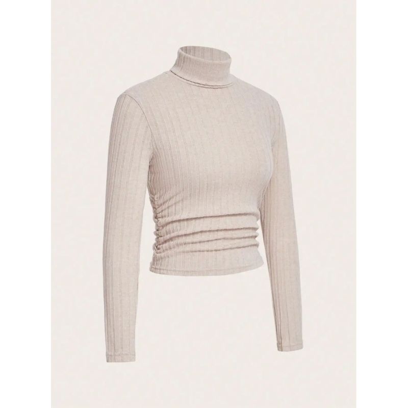 High Neck Solid Color Long Sleeve Top Turtleneck Pure Color Knitting Long Sleeves Tops