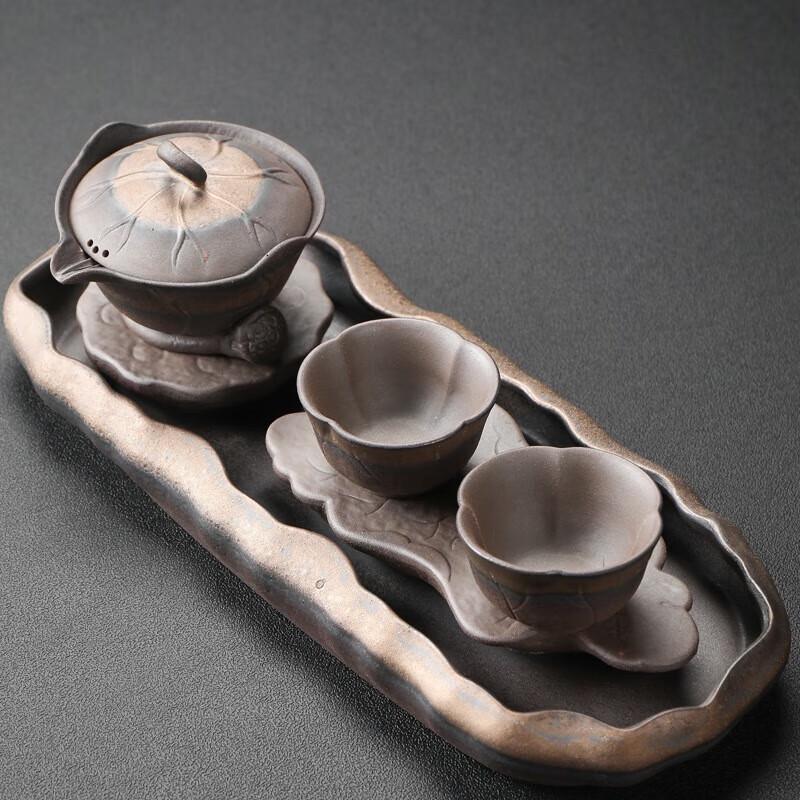 YIXI Gilded Coarse Pottery Dry Brew Tea Set