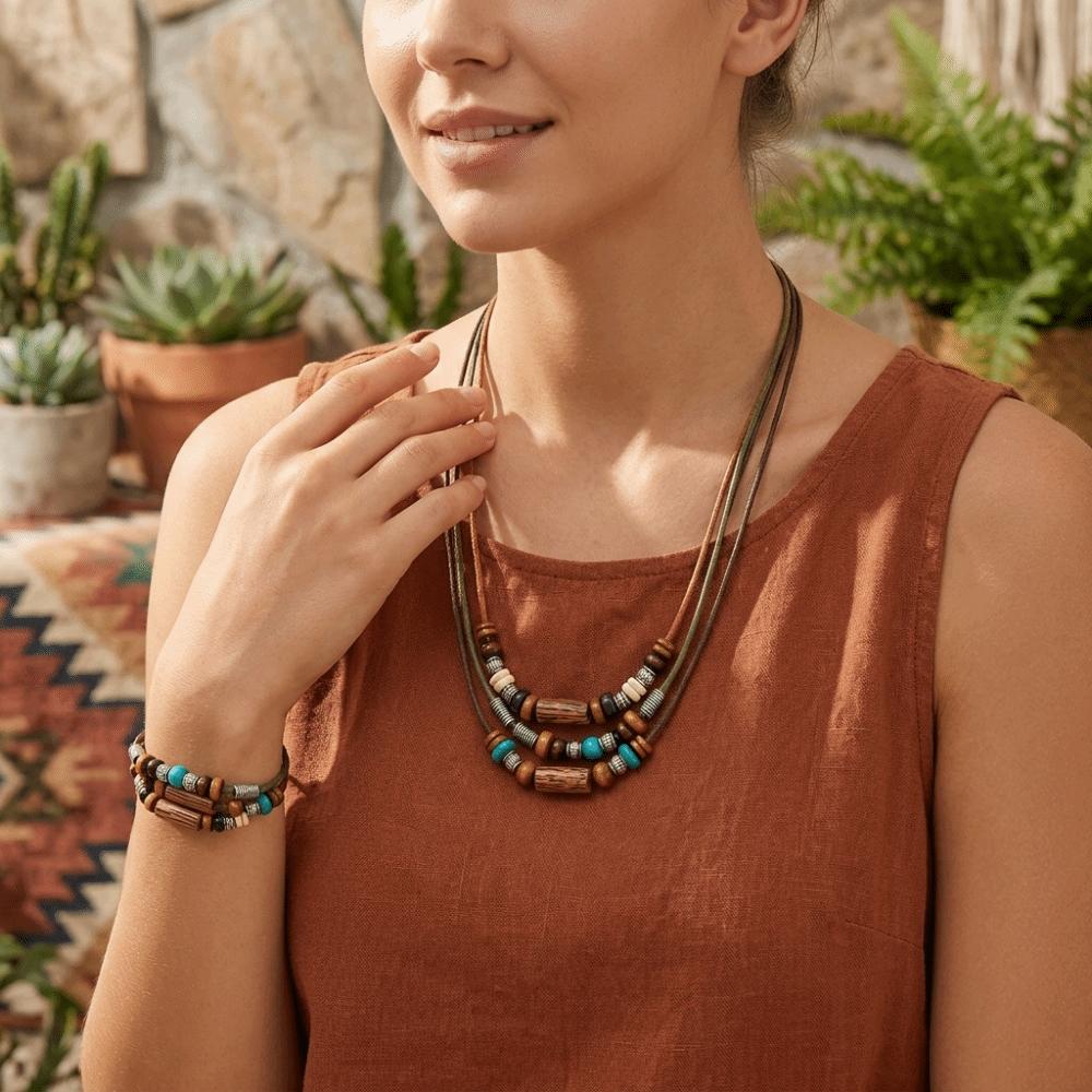 Set di Collane Boho con Cordino Regolabile Cordino Gioielli Tessuti a Mano Outfit Casual