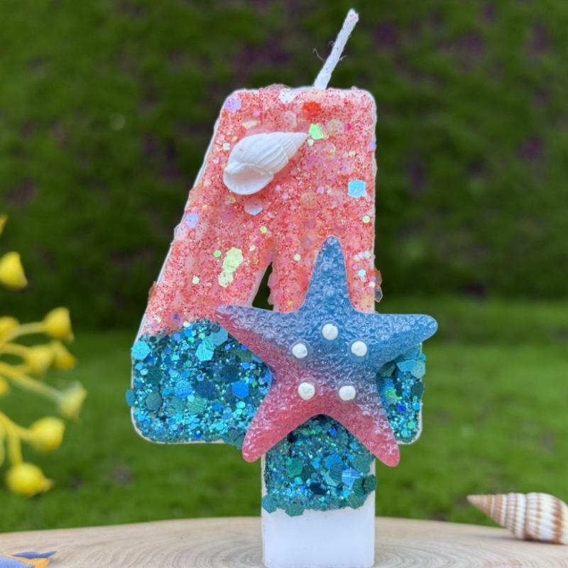 Creative Digital Birthday Candle Cake Party Decoration First Birthday Candle Handmade Diy Ocean Starfish