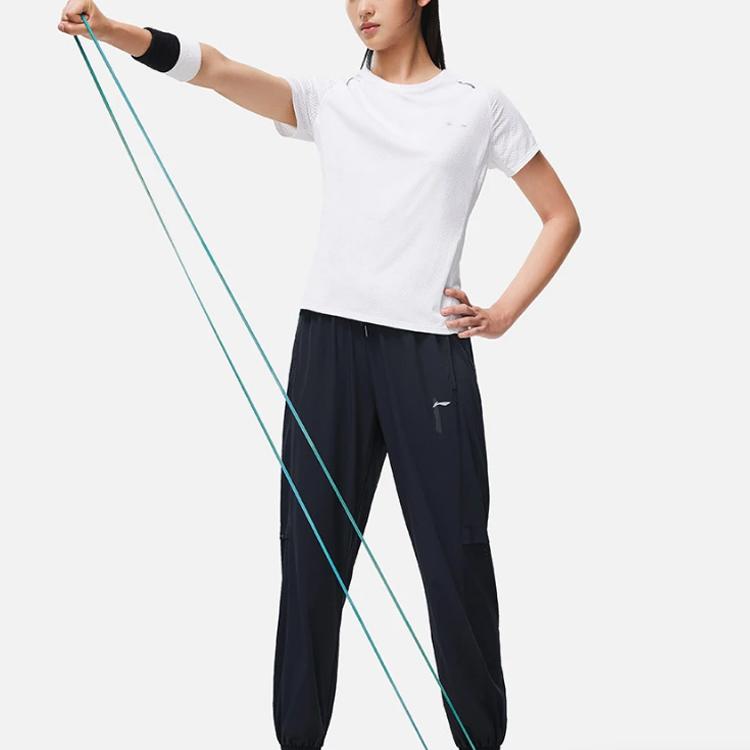 Li Ning Fitness Series Solid Color Reflective Quick-Dry Cool Loose Sports Pants Women Bottoms Black AYKT304-3