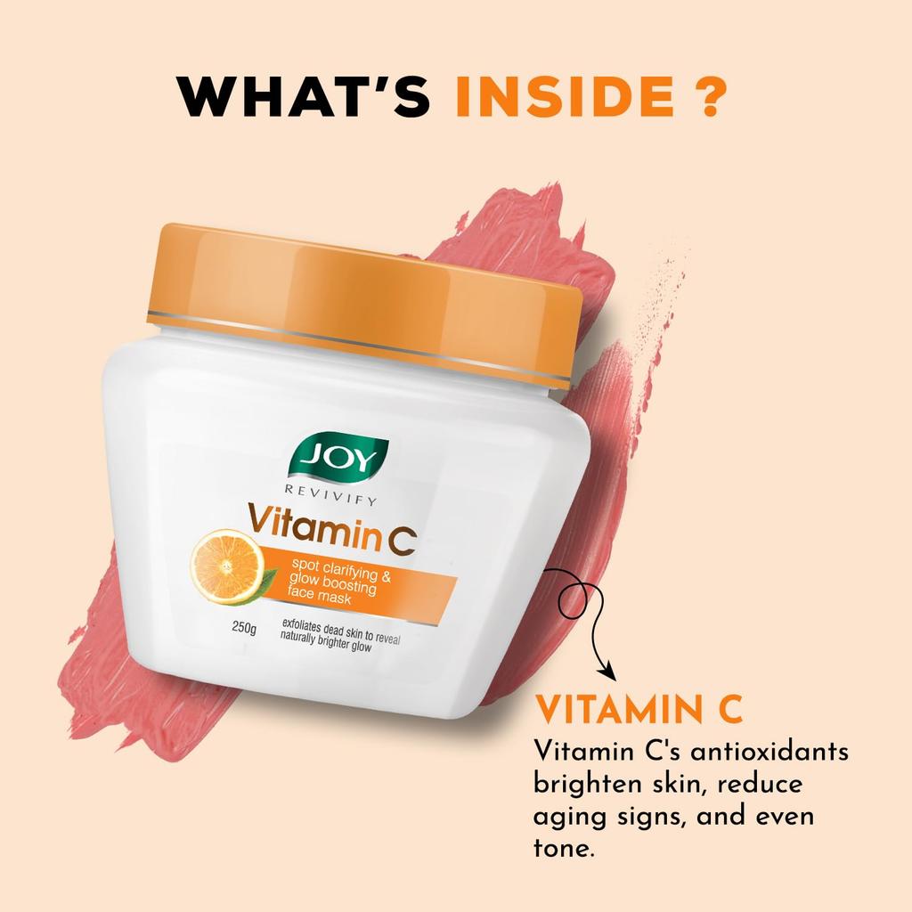 Joy Vitamin C Face Pack for Glowing Skin (250gm) | Enriched with Mandarin, Glycolic Acid & Argan Oil for Instant Natural Glow | Skin Brightening Fa
