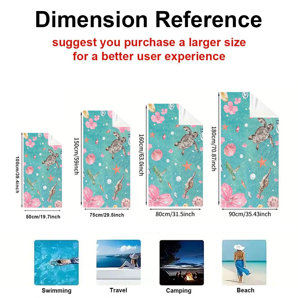Turtle & Hibiscus Print Beach Towel Quick Drying Travel Towel Unisex Soft Comfortable Quick Dry Portable for Men Women Beach
