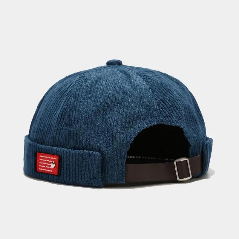 Vintage Docker Cap Brimless Hat Breathable Beanie Hats Corduroy Adjustable Solid Landlord Sailor Cap Men and Women 04