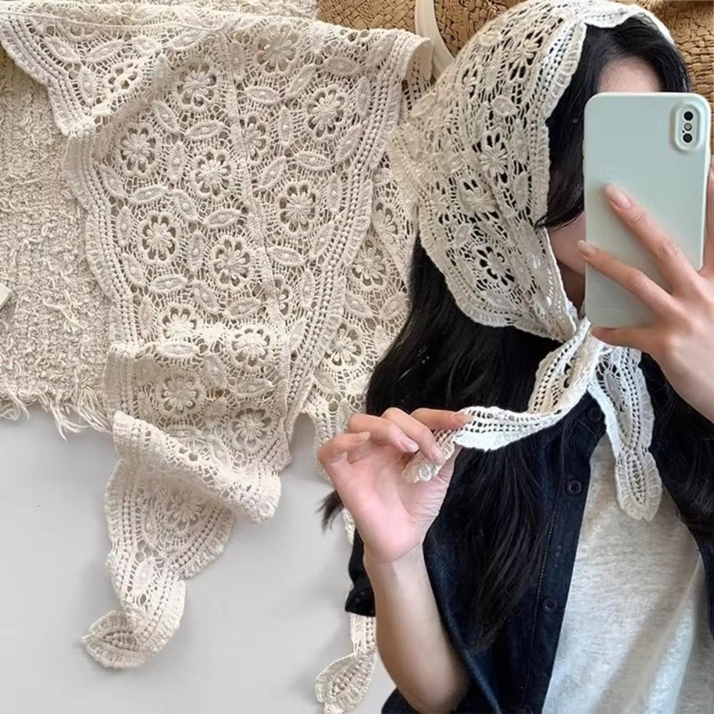 Hollow Out Hair Scarf Beige Waist Belt Scarf Fashion Knitted Headscarf Women