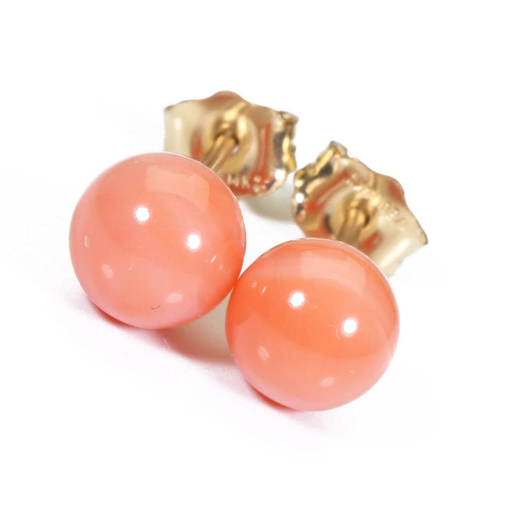 Pink coral and garnet coral earrings, round beads, gold-filled, undyed