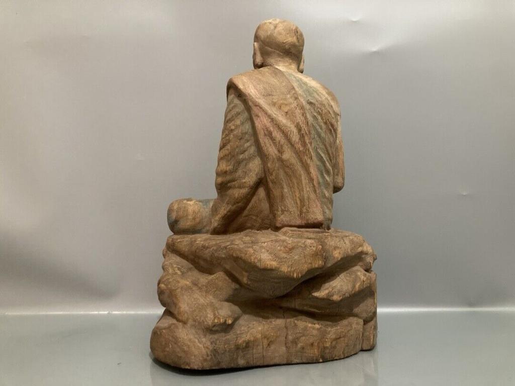 Antique Vintage China Old Wood Wooden Carved Buddha Statue Home Decor Sculpture