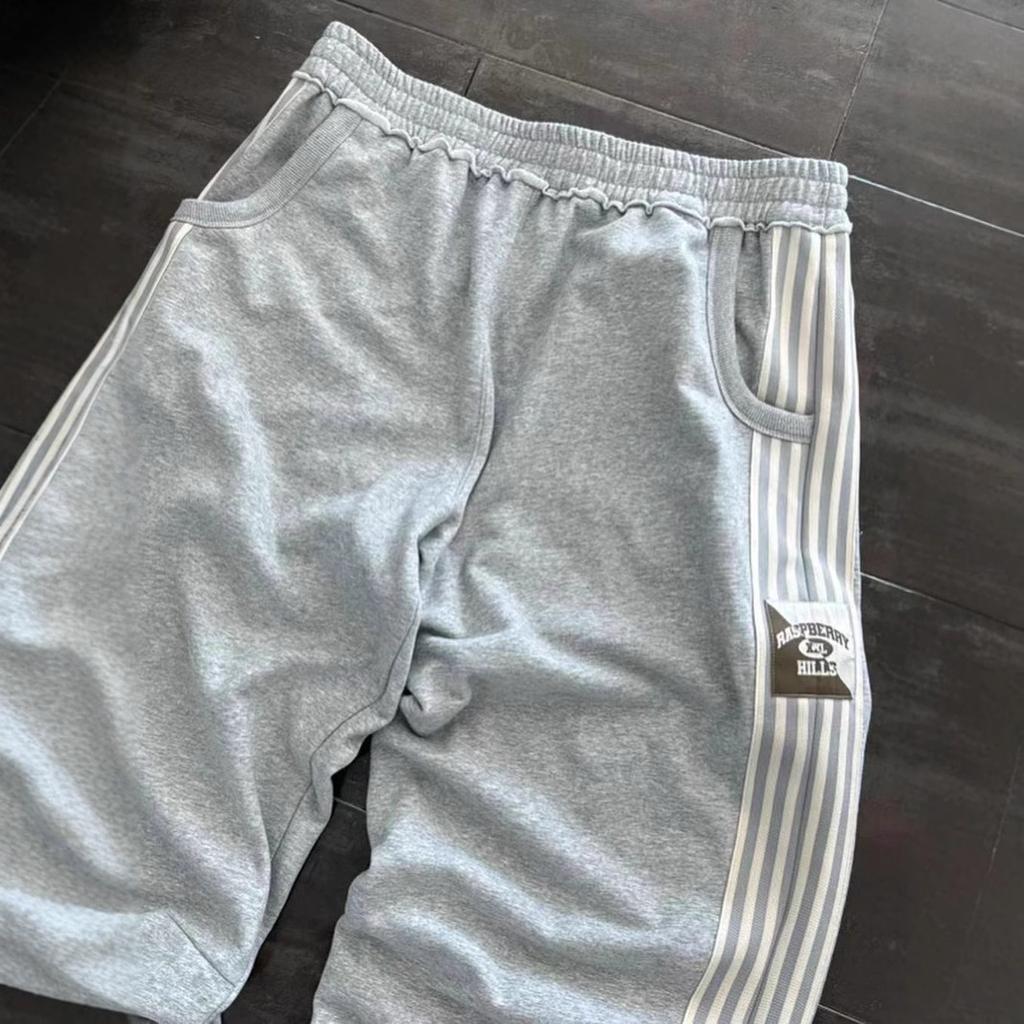 New Sports Pants Men and Women Loose Wide-leg Trousers Side Striped Print Sweatpants Straight Trousers