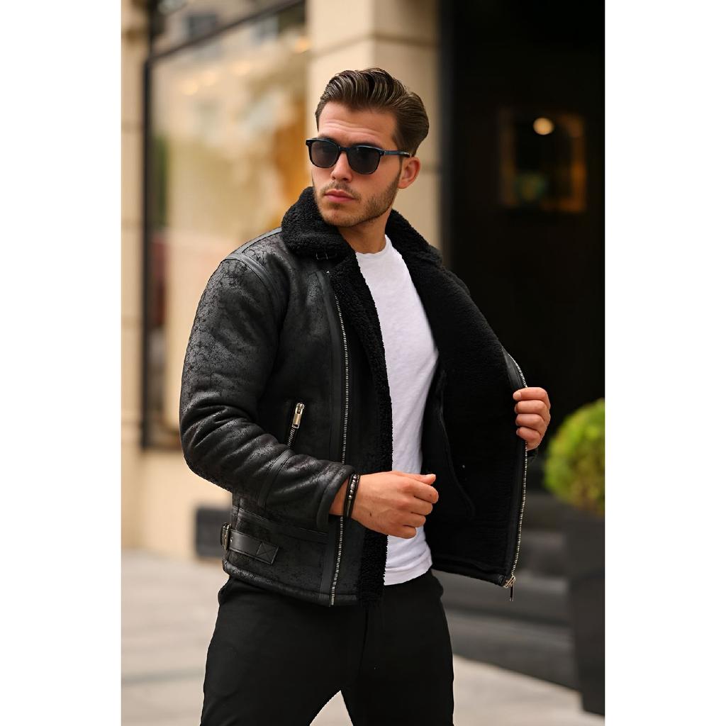 Men's Tan Color Napa Leather Cross Model Coat