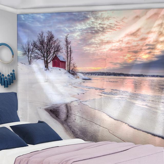 Tapisserie murale à suspendre avec paysage de neige et sapin de Noël, flocon de neige, maison, cadeau de vacances, décoration d'intérieur psychédélique rétro bohème