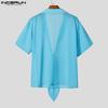 INCERUN Men Summer Short Sleeve Twisted Mesh Sheer Seen Through T-shirts