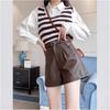 Women's High-Waist Black PU Leather Shorts - Autumn/Winter 2024 Casual Wide-Leg Slimming Design