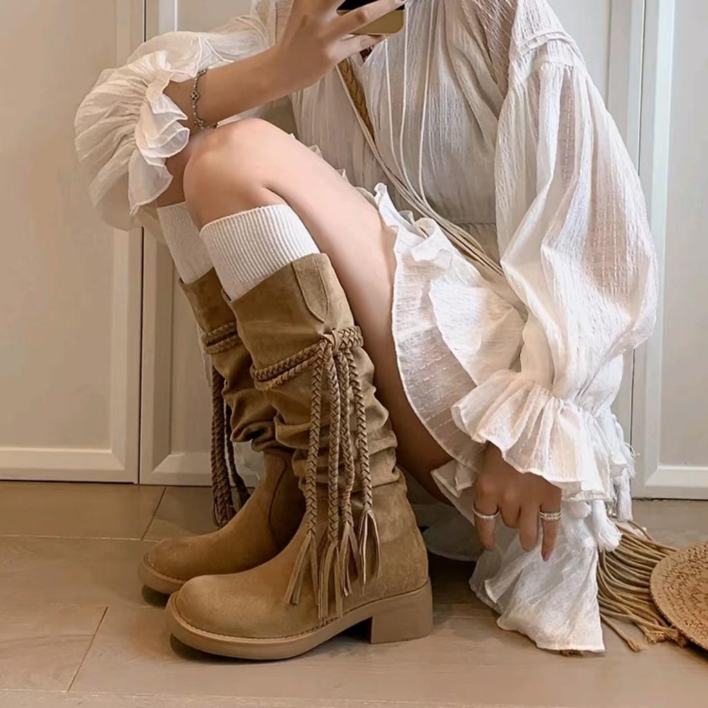 Fashion Middle Heel Round Toe Mid Calf Shoes Woman Demi-season Half High Boots for Women Cosplay Boot New Rock Gyaru Hot Sale Footwear
