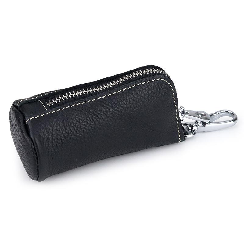 Women's Genuine Leather Cowhide Key Case - Compact Cylinder for Car and House Keys, Multifunctional and Soft