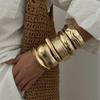Vintage Wide Cuff Bangles Hip Hop Punk Hammered Texture Gold Color Geometric Metal Spring Bangles For Women Bracelets Men Jewelr