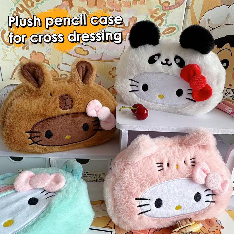 Kawaii Hello Kitty Astuccio Peluche Cartone Animato Borsa Trucco Grande Capacità Cancelleria Cosmetici Astuccio Portapenne Borsa Portaoggetti Regalo