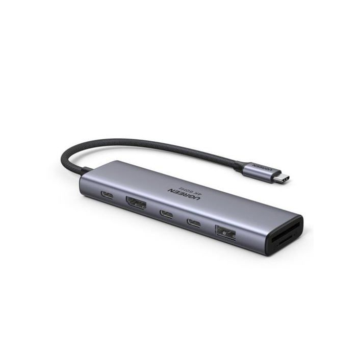 Hub USB-C Ugreen Revodok 7 em 1 HDMI 4K60Hz 2xUSB-C3.2 USB-A3.2 SD/TF PD100W Cinzento