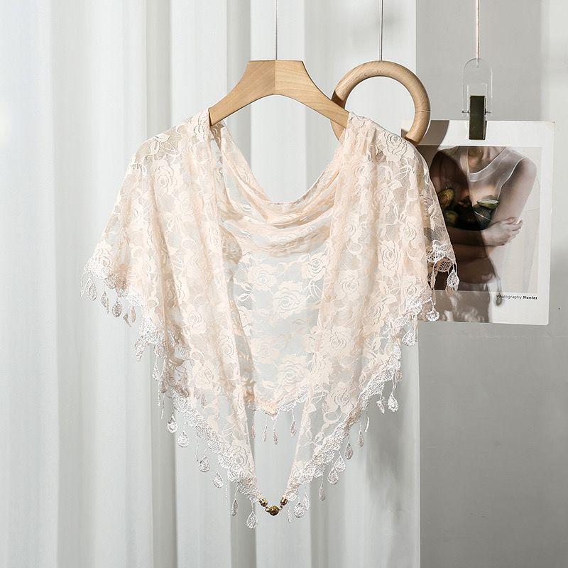 Cachecol Triângulo de Renda com Fivela Magnética de Bolinha Dourada para Mulheres na Primavera, Cachecol Triângulo Macio e Quente para Proteção do Pescoço 145-40cm white