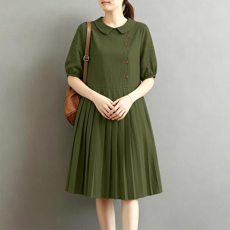 

ZANZEA Women Casual Doll Collar Solid Color Summer Half Sleeve Dress 5XL зелений
