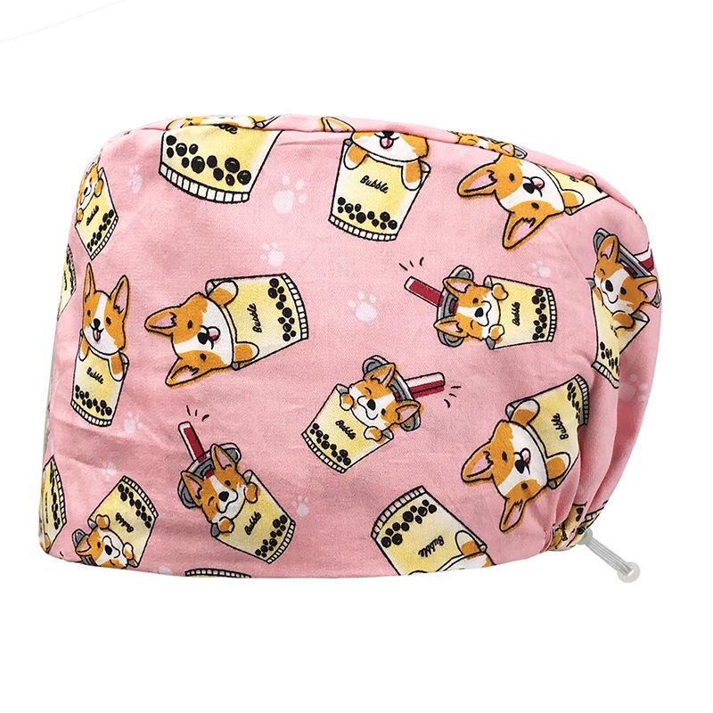 Floral Snap-Button Surgical Cap for Nurses and Doctors