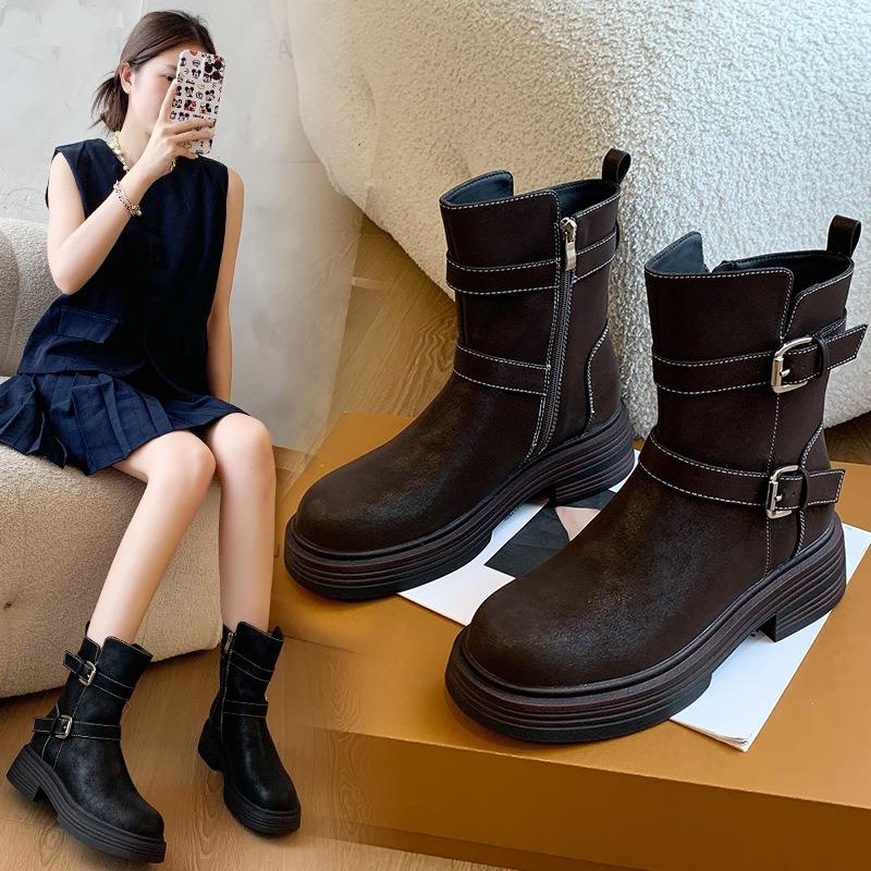 Martin Boots Women's Retro Platform Boots Women's Short Boots Big Tube Circumference Western Style Large Size Women's Boots
