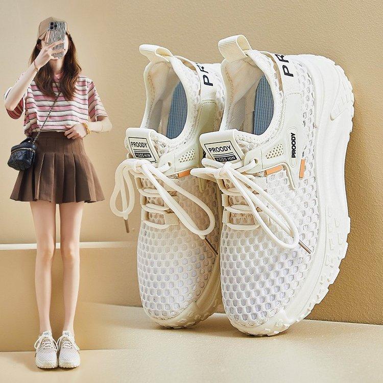 Mesh Shoes Women's Spring and Summer Mesh Breathable Thick-soled Dad Shoes Women's New Year with Skirt Soft-soled Sneakers