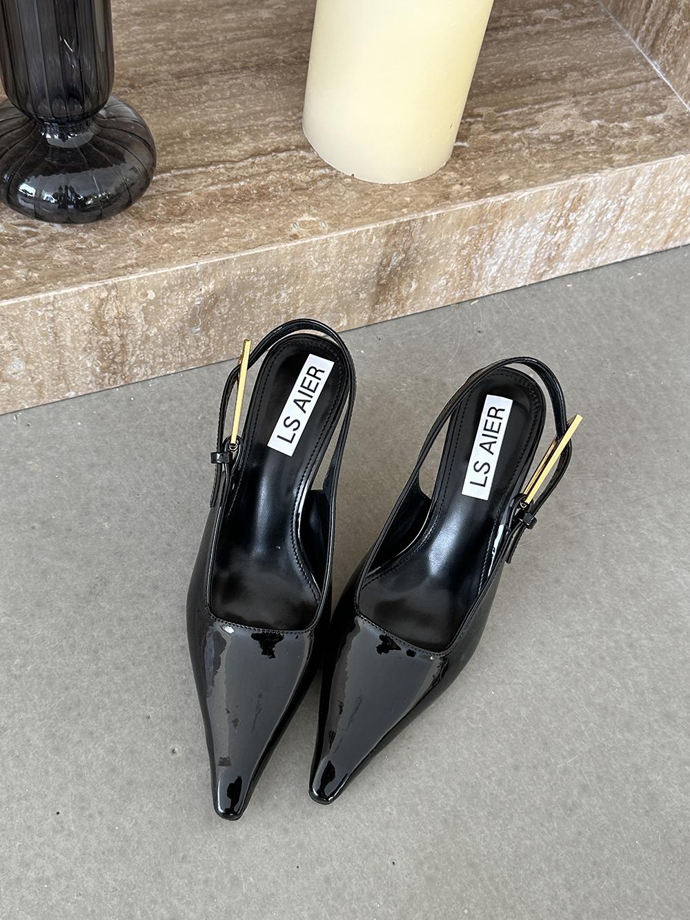 

мода Модные женские босоножки с острым носком Летние туфли Женские тонкие высокие каблуки Ремень с пряжкой на шпильке Сексуальные офисные туфли-лодочки 39 5.5 чёрный