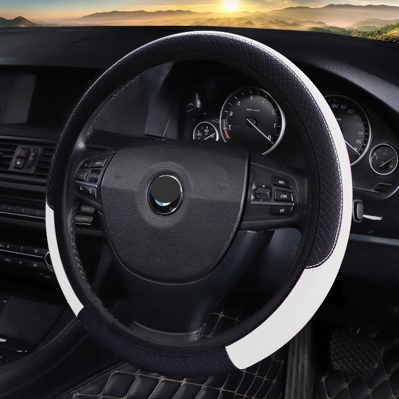 Comfortable Wear-Resistant Carbon Fiber Leather Steering Wheel Cover for 14.5-15 Inch Universal Female Cars.