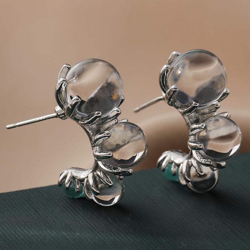 Fashion Transparent Round Balls Beaded Stud Earrings for Women Girls Trend Earrings Jewelry Accessories Gifts серебряный