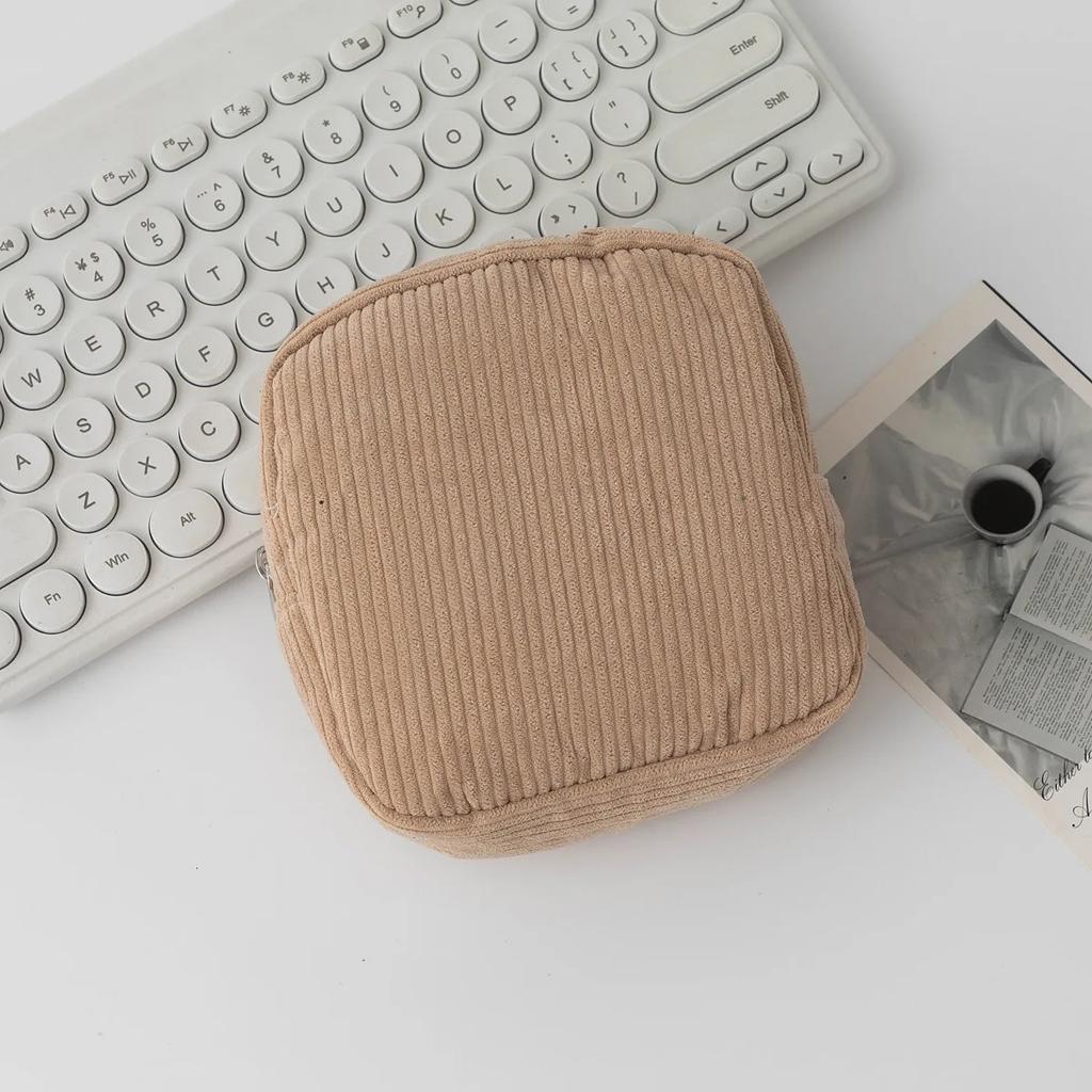 Korean Makeup Coin Bag Sanitary Napkin Holder Bag Small Lipstick Cosmetic Storage Case Bags Corduroy Cute Hand Bag for women