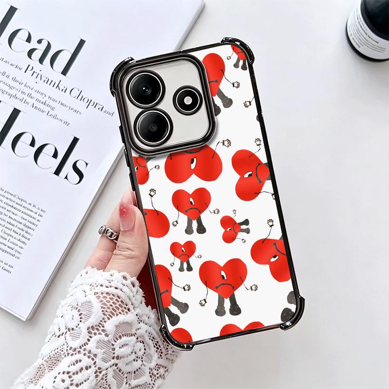 Bad Bunny Heart Plating Phone Case For Xiaomi Redmi Note 14 15 Pro Plus 13 12 11 11S 11T 10 9S 9 5G Anti-Fall Airabag Cover