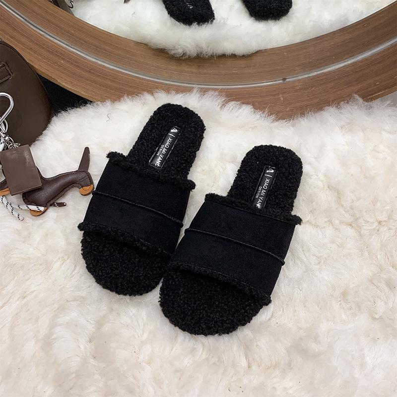 Internet Celebrity Mao Mao Slippers Women's Fashion Wear 2025 Autumn and Winter New Retro Soft Flat Bottom Home Lazy One-word Cotton Mop