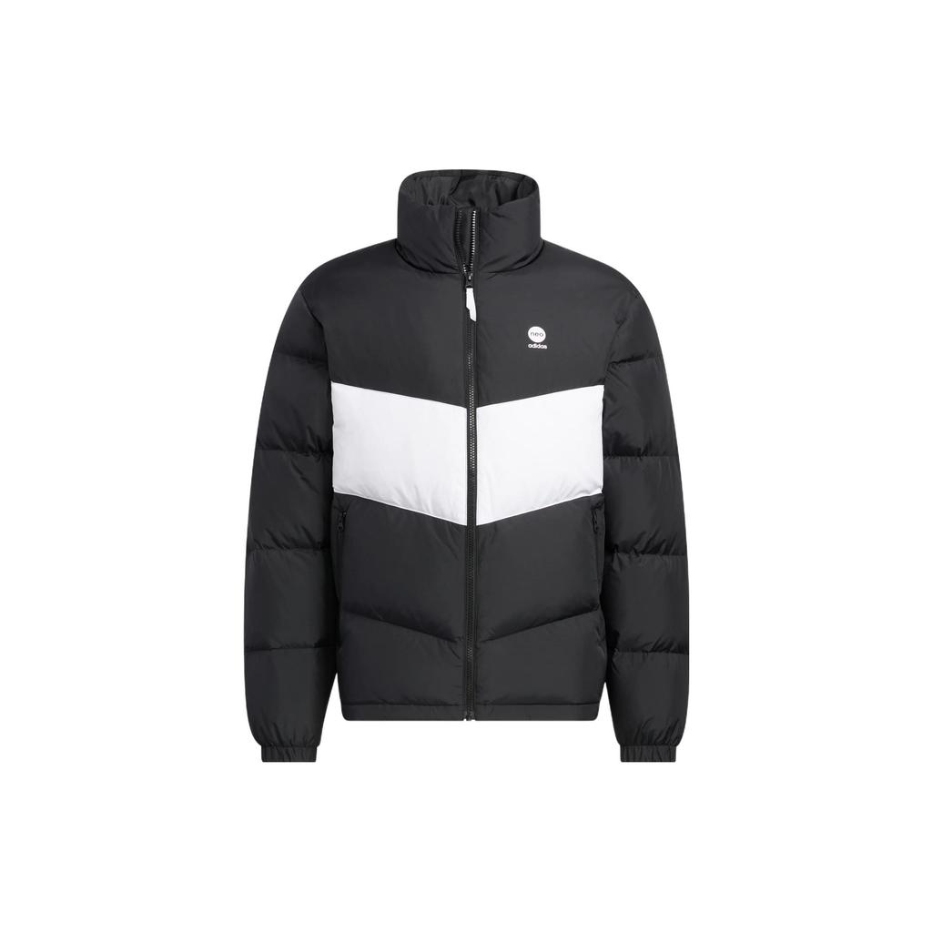 Adidas Neo Logo Print Zip-Up Collar Long Sleeve Down Jacket Unisex Outerwear Black HM6173