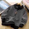 Boys Stripes Sweatshirt Coats Spring Autumn Girls Casual Pullover Big Kids Clothing Lapel Zipper Tops Children Sportswear