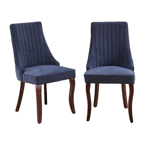 Rayon Cloth Flocking Linen Dining Chairs Channel Kitchen Dinner Chair Comfy Fabric Upholstered Accent Chair for Dining Room with Curved Solid Wood