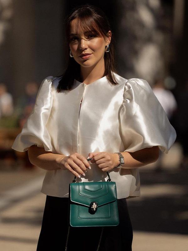 2025 Spring/Summer Satin Puff Sleeve Casual Top for Women